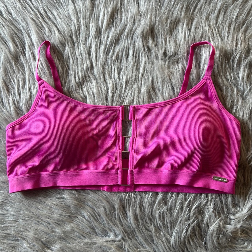 Steve‎ Madden Wireless Bralette Womens Size Large Pink Wirefree Ribbed Bra